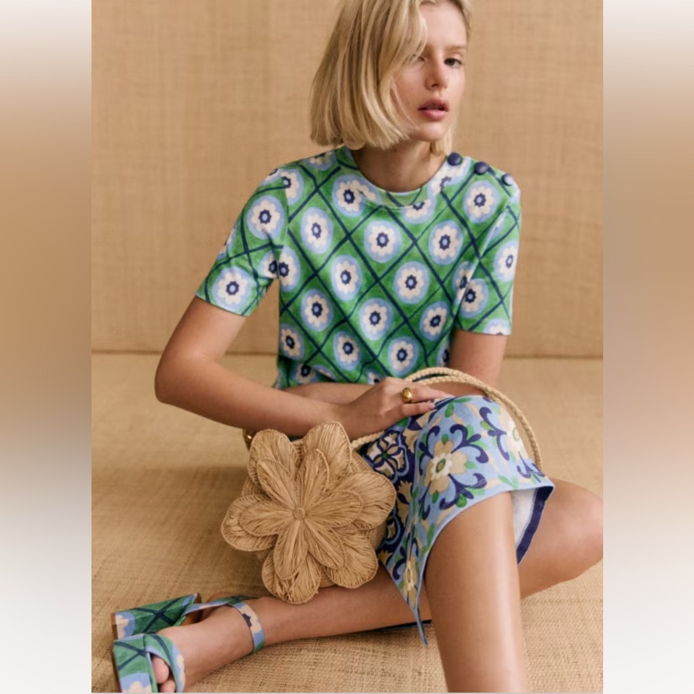 🌼Sezane X Momoni Emy Dress Floral with Blue and Green Pattern